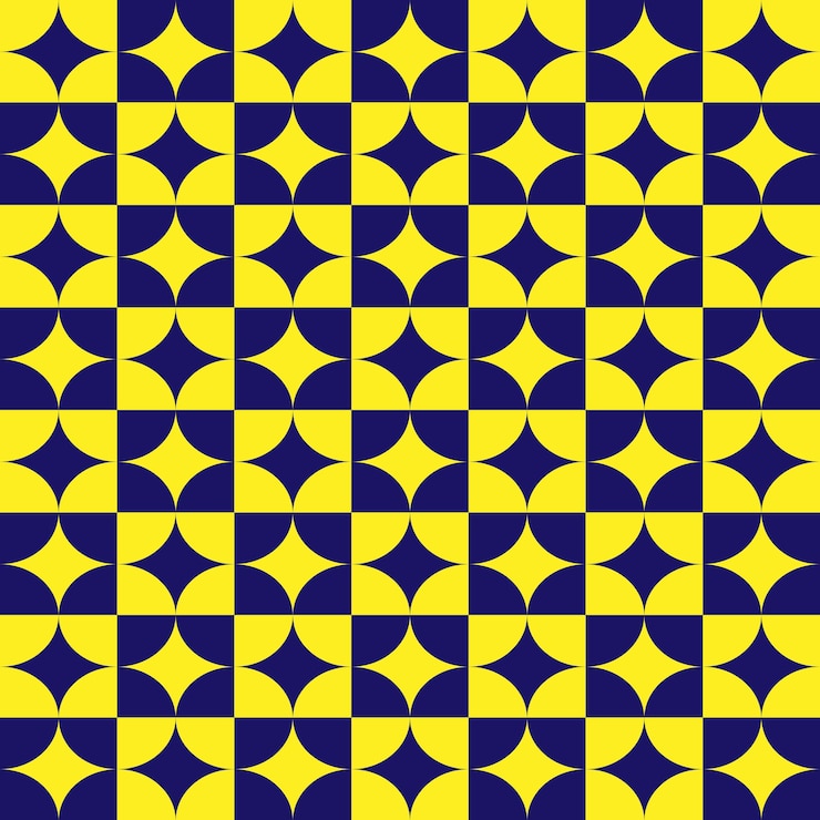 Vettore moderno modello geometrico senza cuciture con forme di stelle gialle e blu marino