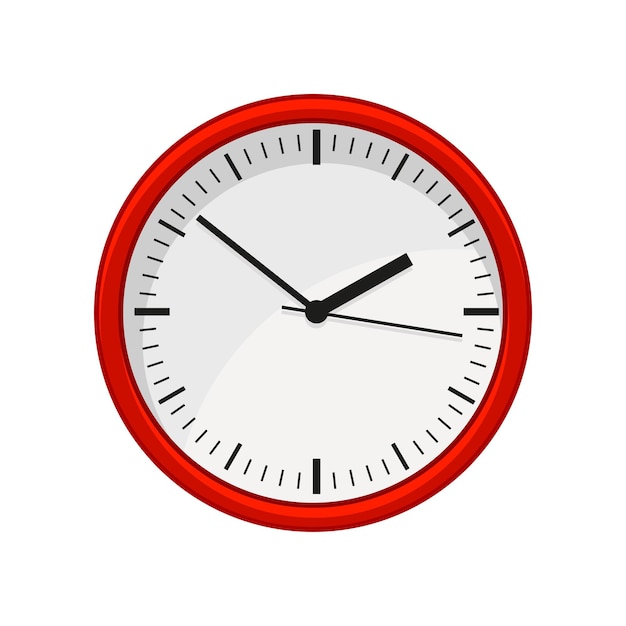 Moderno orologio da parete rotondo per ufficio in colore rosso Gestione del tempo Elemento vettoriale piatto per l'app mobile del sito Web o il volantino del negozio