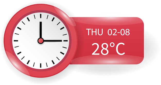 Moderno orologio e widget UI Design che mostra l'ora la data e la temperatura in un tema rosso