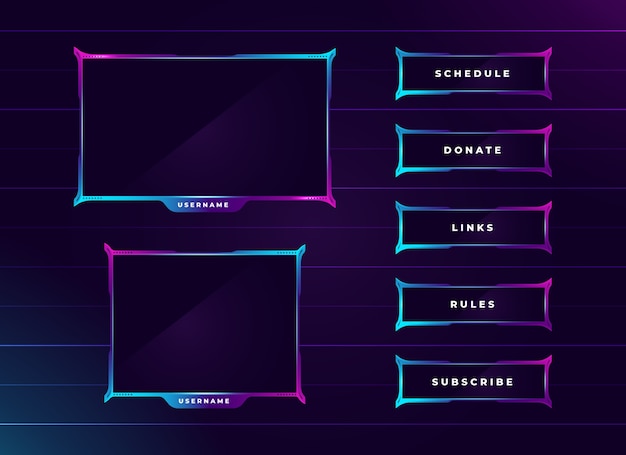 moderno set di pannelli per lo streaming di twitch color neon