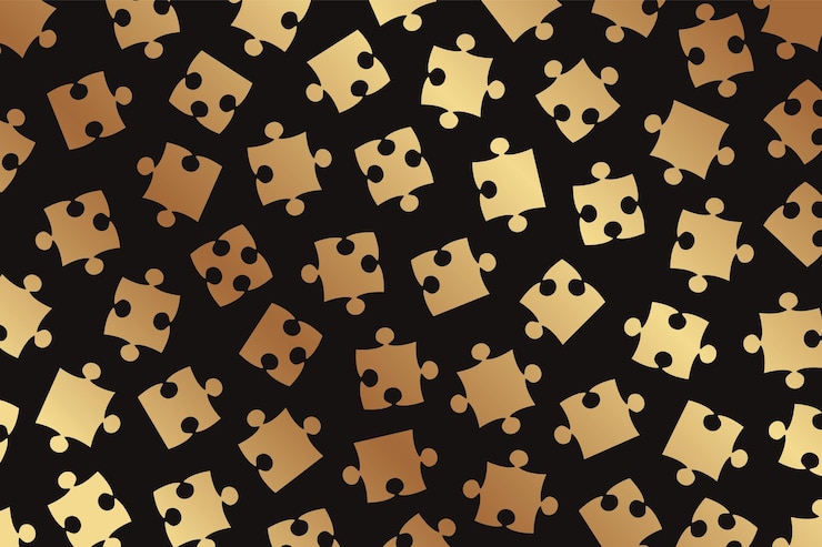 Vettore moderno sfondo di lusso geometrico con pezzi di puzzle dorati su nero