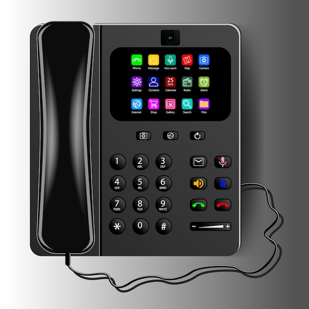 Moderno telefono cablato a casa con schermo