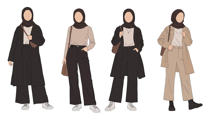 Vettore modesto stile di strada hijab ispirazione per l'abbigliamento di moda