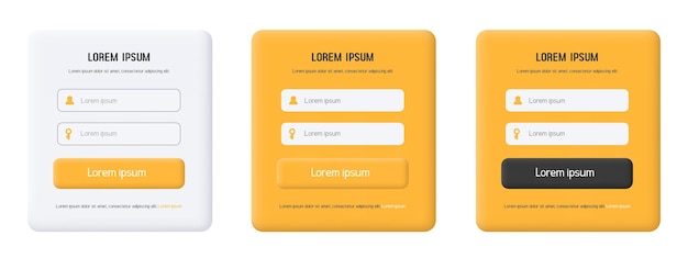 Modulo di login Modulo per un sito Web in stile claymorphism Set vettoriale