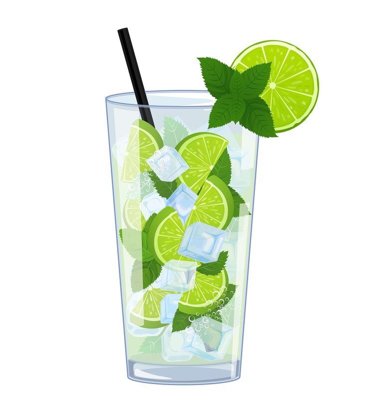 Vettore mojito in un bicchiere con tubo per bere lemonade bevanda rinfrescante isolata su sfondo bianco