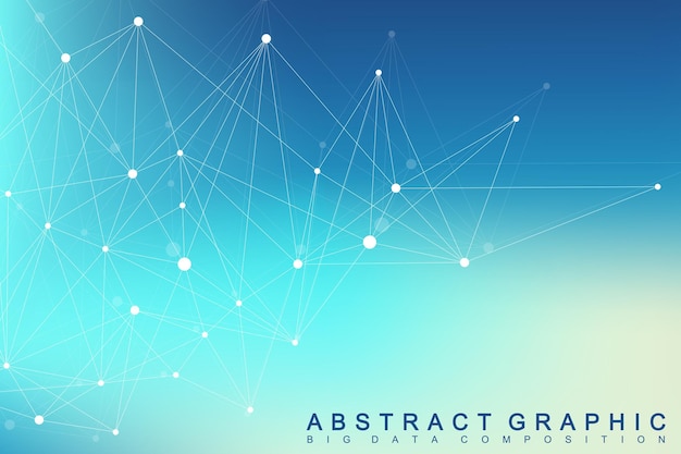 Molecola di sfondo grafico geometrico e complesso di big data di comunicazione con prospettiva composta