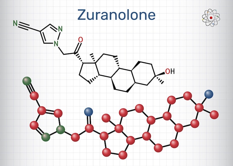 Vettore molecola di zuranolone steroide neuroattivo usato nel trattamento della depressione postpartum