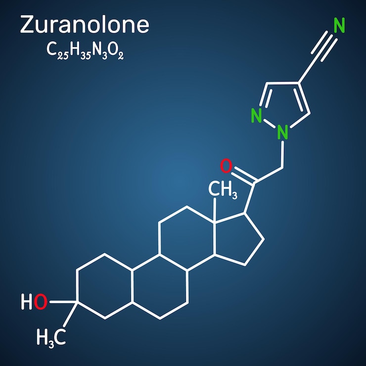 Vettore molecola di zuranolone steroide neuroattivo usato nel trattamento della depressione postpartum
