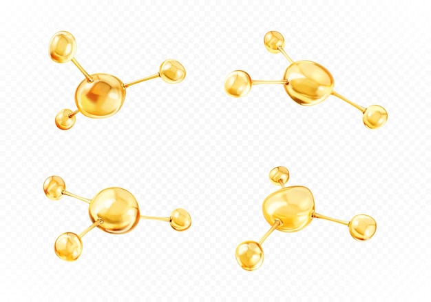 Molecole d'oro con concetto biologico e chimico Molecole di collagene o siero