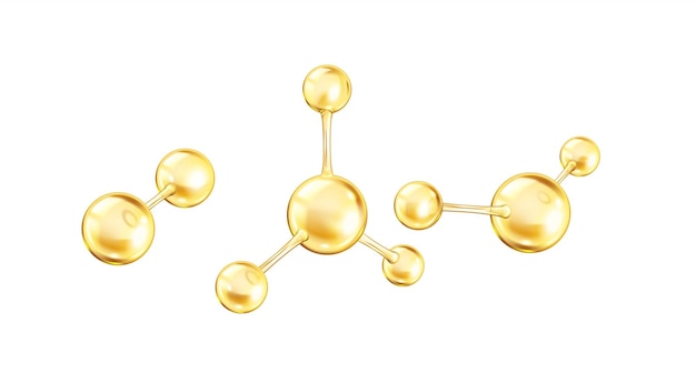 Molecole di collagene dorato set di icone a colori realistici
