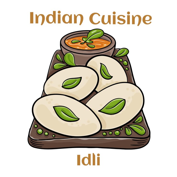 Vettore molti idli o la colazione pigramente popolare del kerala, india meridionale e sri lanka dolci di riso al vapore salutari