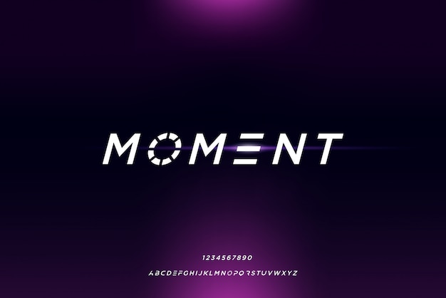 Moment, un carattere astratto futuristico alfabeto con tema tecnologico. moderno design tipografico minimalista