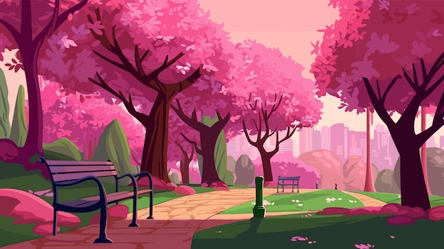 mondo di artoon con uno sfondo di illustrazione del parco rosa sakura vibrante