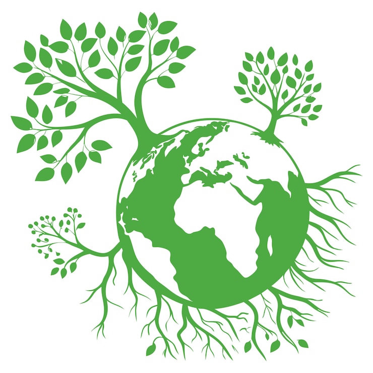 Vettore mondo verde con l'immagine del globo intorno all'illustrazione vettoriale