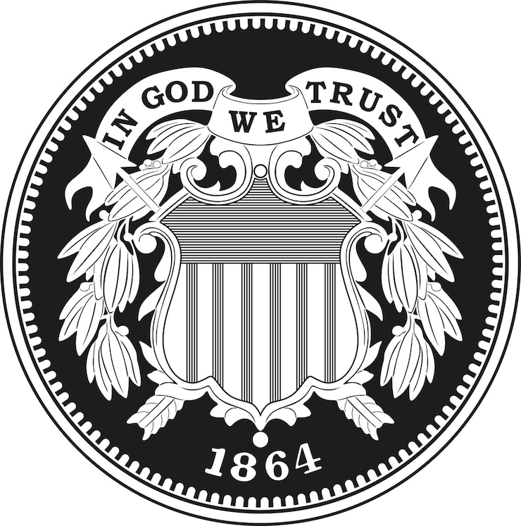 Vettore moneta americana da due centesimi di dollaro anno 1864 vettore di design fatto a mano