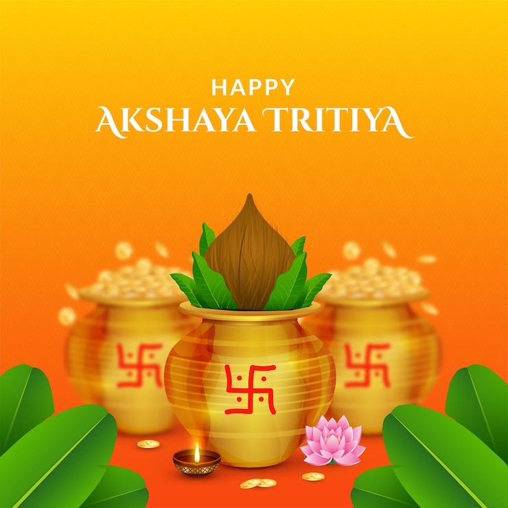 Vettore moneta d'oro a kalash per l'happy akshaya tritiya festival