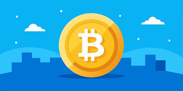 Moneta d'oro Bitcoin in sfondo