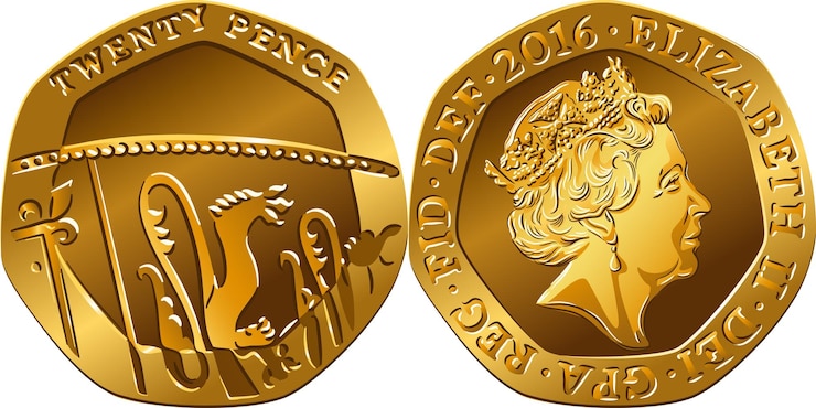 Vettore moneta d'oro britannica venti pence