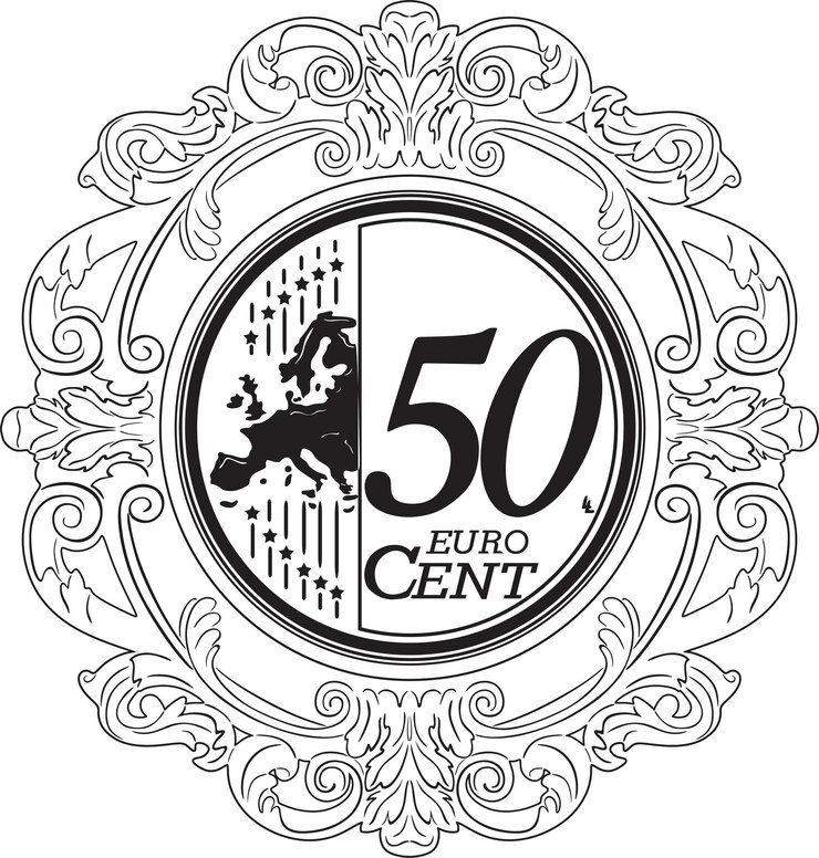 Moneta da 50 cent euro con cornice vintage nera