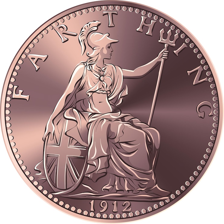 Vettore moneta di bronzo dei soldi di vettore britannia farthing britannico sul retro
