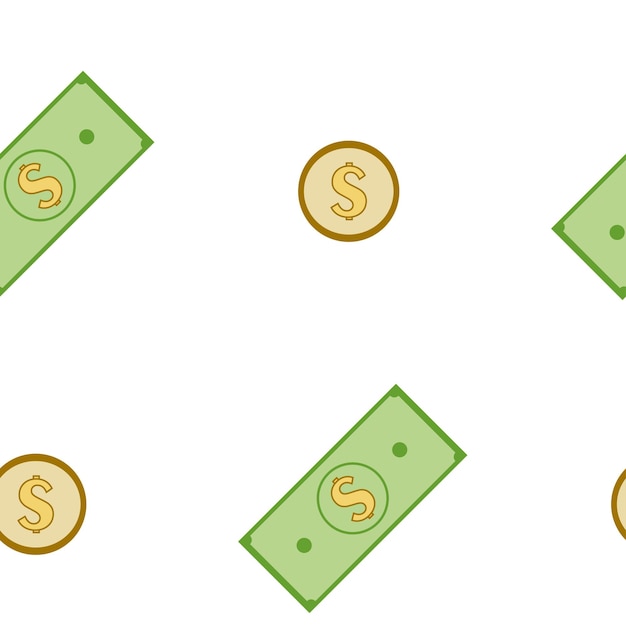 Moneta modello senza cuciture sfondo colorato con contanti e monete elementi vettoriali isolati valuta