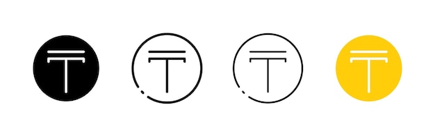 Moneta Tenge in icone circolari Diversi stili di icone Tenge in un cerchio Icone vettoriali