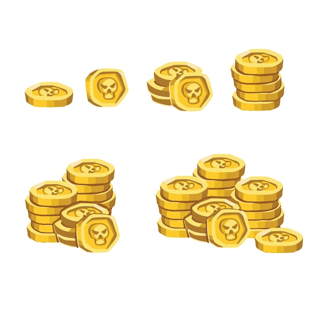 Monete d'oro con il vettore di illustrazione a mano libera del cranio