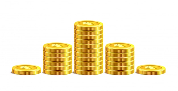 monete d&#39;oro isolato su bianco