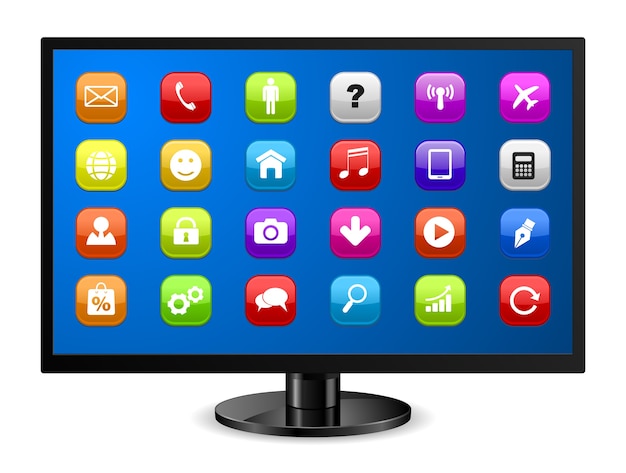 Monitor del computer con l'icona delle applicazioni