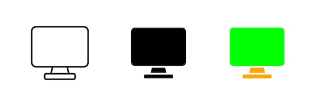 Monitor del computer dispositivo intelligente PC postazione di lavoro personale utente tecnologia moderna metaverse Vr AR vettore set icona in linea stili neri e colorati isolati su sfondo bianco