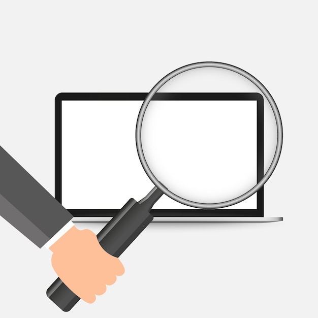 Monitor dello schermo e icona della lente d'ingrandimento modello logo vettoriale disegno illustrazione EPS vettoriale 10