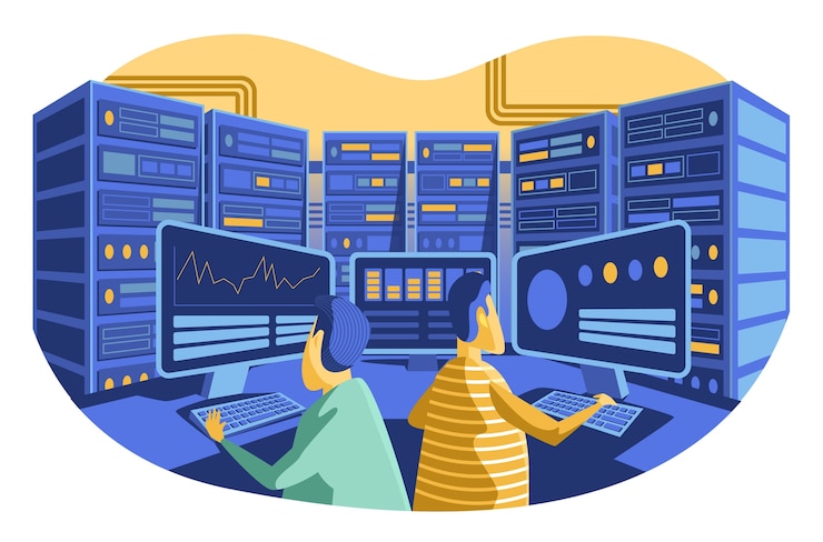 Vettore monitoraggio del server disegnato a mano
