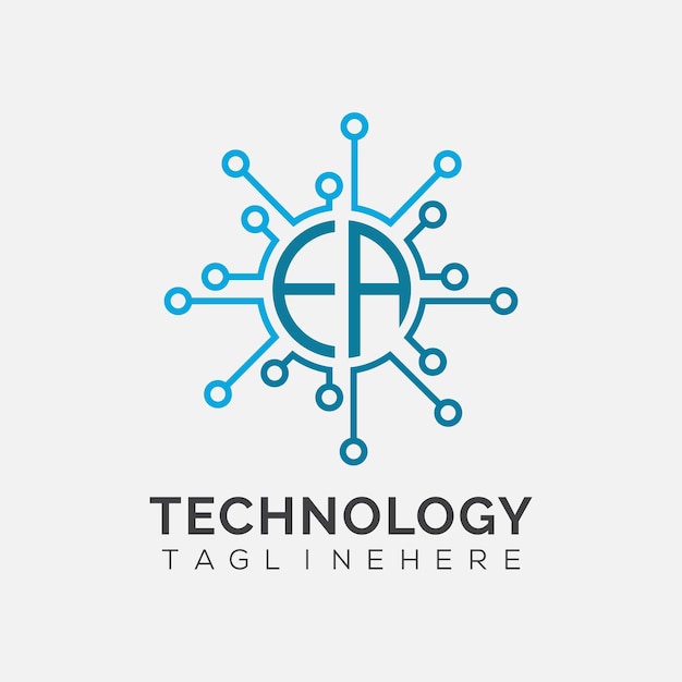Monogramma iniziale EA per il logo tecnologico con disegno in stile cerchio