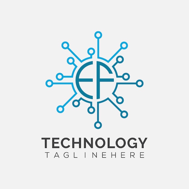 Monogramma iniziale EF per il logo tecnologico con disegno in stile cerchio