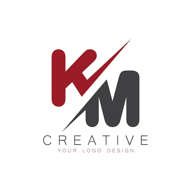Monogramma iniziale KM con logo creativo delle lettere