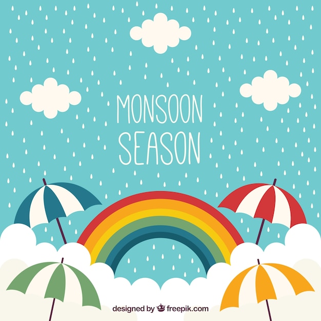Monsone sfondo con arcobaleno