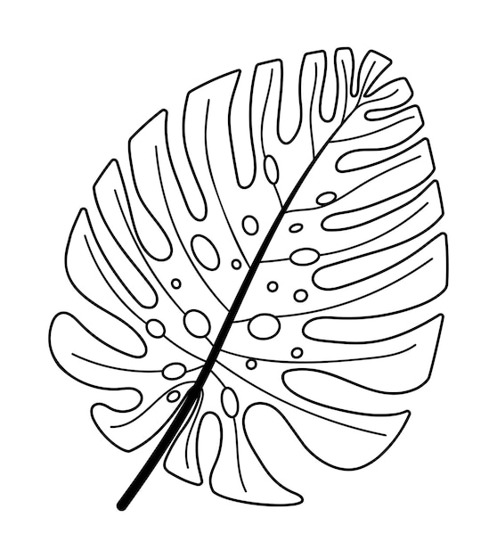 Monstera foglia tropicale linea doodle illustrazione vettoriale