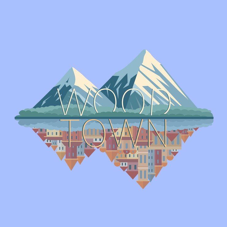 Vettore montagne riflesse nella città logo piatto