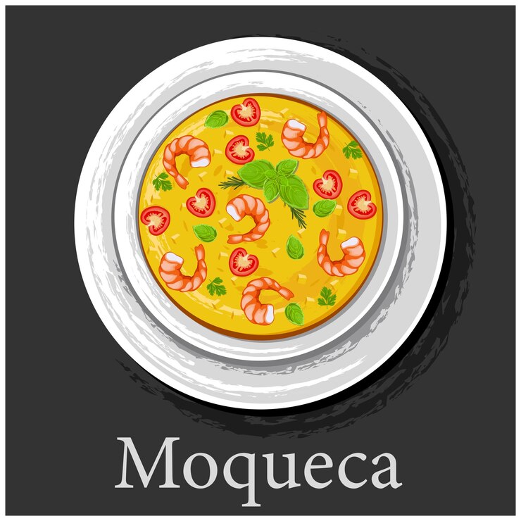 Vettore moqueca stufato di pesce brasiliano con gamberetti cucina latinoamericana