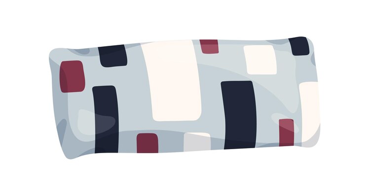Vettore morbido design del cuscino con federa a motivo geometrico. cuscino rettangolare lungo per interni accoglienti della camera da letto di casa. oggetto decorativo. arredamento della casa. illustrazione vettoriale piatta isolata su sfondo bianco