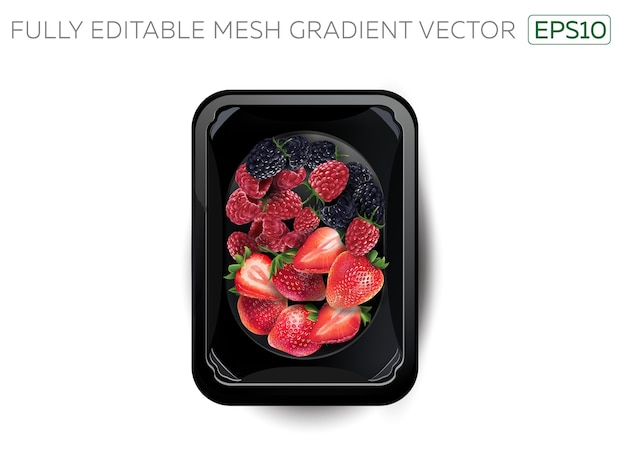 More, lamponi e fragole in un lunchbox.