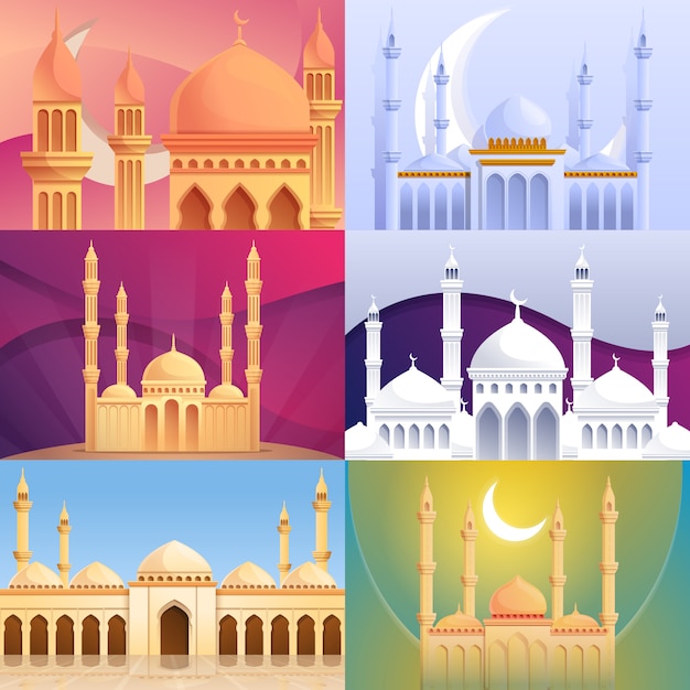 Moschea banner set, stile cartoon