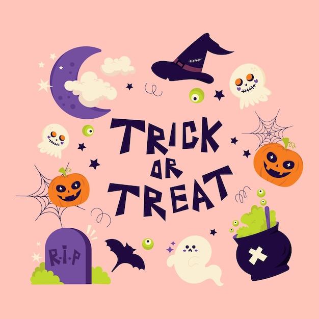 Mostri di Halloween in pastello Trick or Treat disegnati a mano
