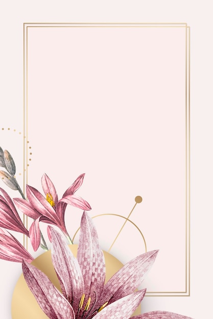 Motivo amarilli rosa con cornice dorata vettore