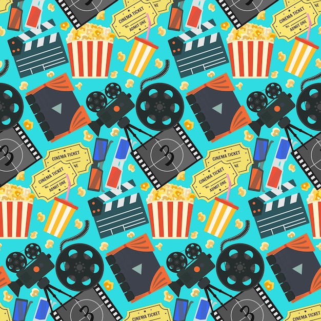 Motivo cinematografico a colori con popcorn per biglietti per fotocamera