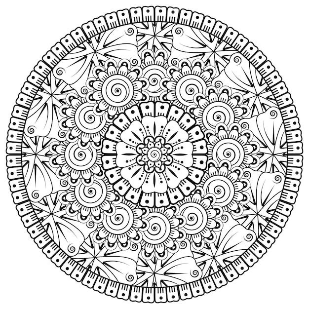 Motivo circolare a forma di mandala con fiore per la decorazione del tatuaggio mehndi all'henné