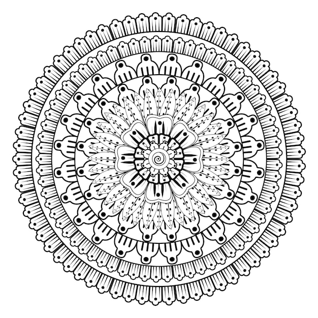 Motivo circolare a forma di mandala per Henna, Mehndi, tatuaggio, decorazione. Pagina del libro da colorare.