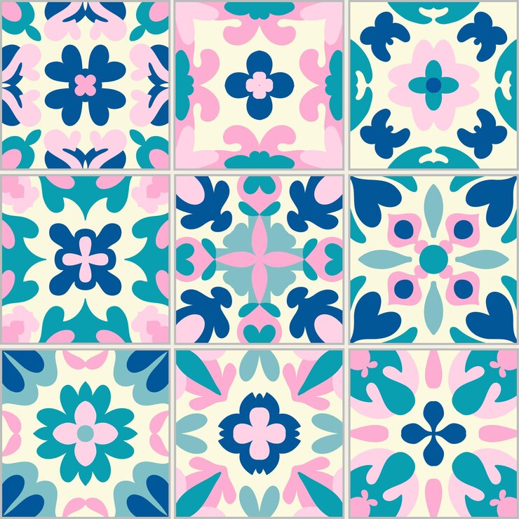 motivo di piastrelle di ceramica blu verde acqua rosa