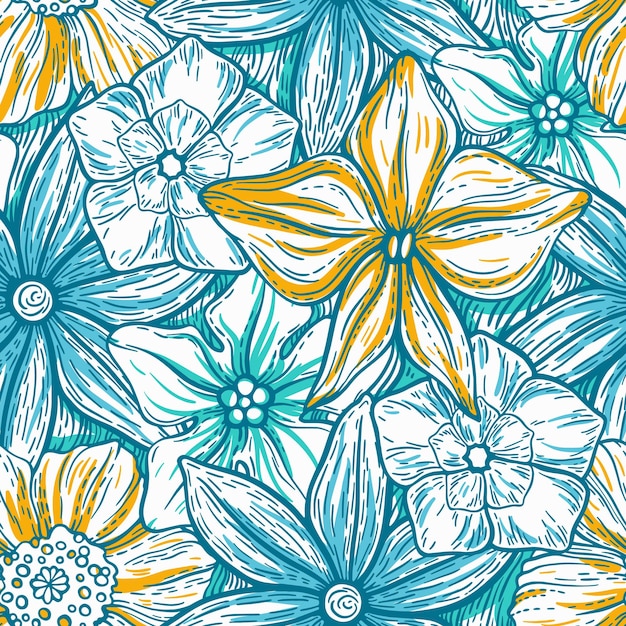 Motivo disegnato a mano con ornamento floreale decorativo Fiori colorati stilizzati Primavera estiva