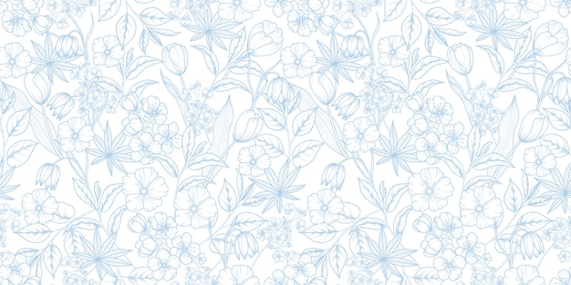 Motivo floreale blu e bianco senza soluzione di continuità